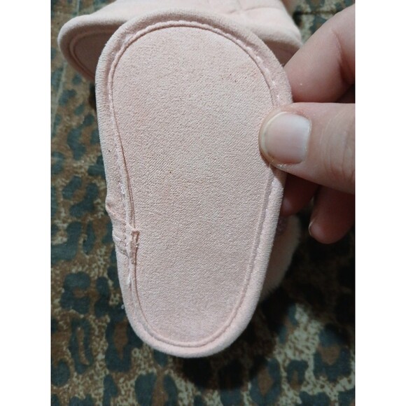 First Steps New Born O-3 M Pink Baby Booties Faux Fur easy closure sparkle - Picture 5 of 6